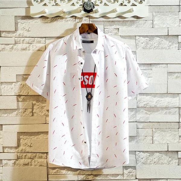 

feitong hawaii shirt men printed splicing pattern casual short sleeve beach shirt holiday white hawaiian camisa masculina, White;black