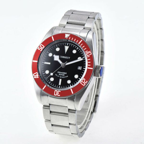 

41mm fashtion mens seagull / miyota automatic mechanical wristwatches steel bands red bezel sapphire glass calendar watches men, Slivery;brown