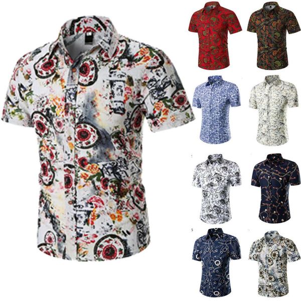 

2019 new style fashion men's slim fit button casual short sleeve formal printed shirts summer, White;black