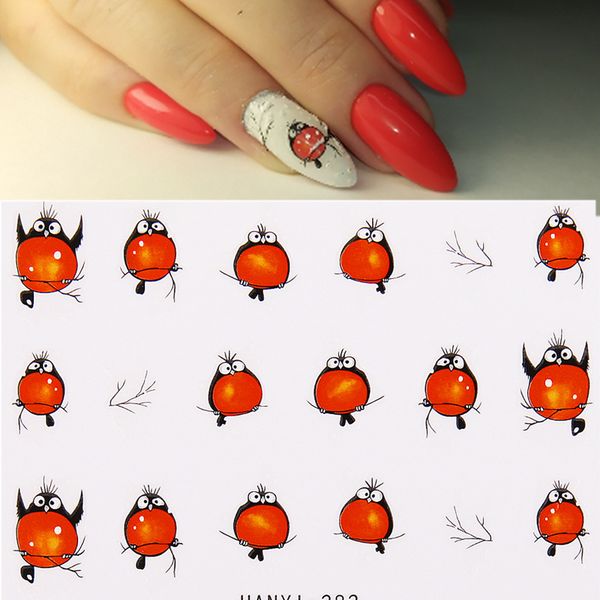 

cartoon 3d nail stickers sliders orange bird design water transfer decals adhesive diy manicure tips nail art decorations, Black
