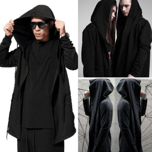 

2019 brand black trench coat men fashion coat long sleeve hooded cloak jacket casual solid cardigan winter autumn outwear, Tan;black