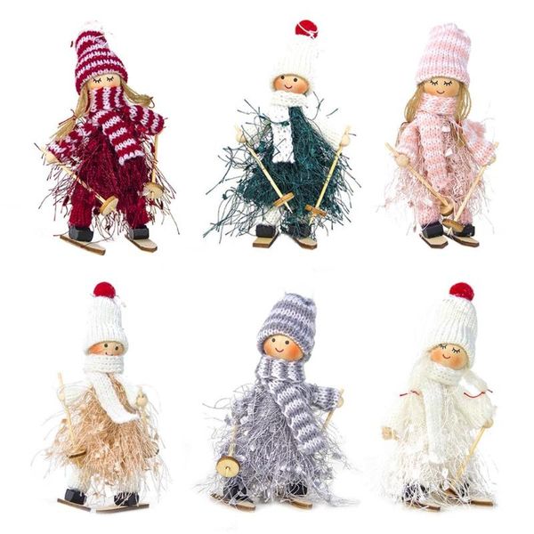 

wood skiing angel doll tassel christmas tree ornaments new year home decor
