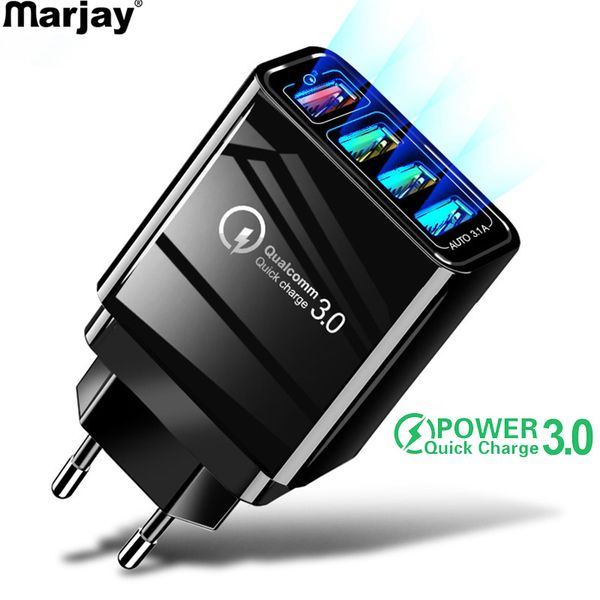 

marjay usb charger fast travel mobile phone charge quick wall charging eu us uk qc 3.0 plug adapter for iphone huawei mate 30pro