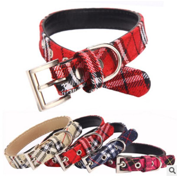 

plaid dog collar pet cat necklace classic pu leather large dog chain cat collars fashion puppy teddy necklaces