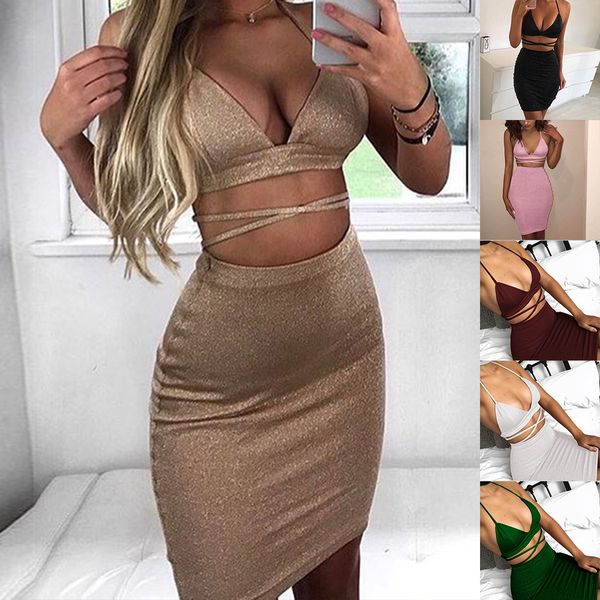 

Two Pieces Set Clothing Sexy Crop Tops and Pencil Skirt Spaghetti Strap Women's Nightclub Sexy Sling Bag Hip Dress