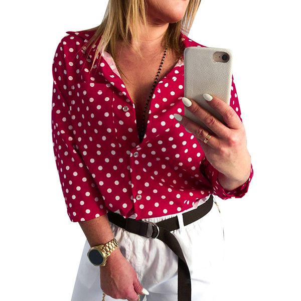 

office lady polka dot women shirts half sleeve one pocket blouses 2020 new arrivals women turn-down collar ladies clothes, White
