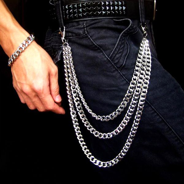 

punk silver multilayer male metal chain on pants hip hop jeans chain men women pant wallet gothic rock belt, Black;brown