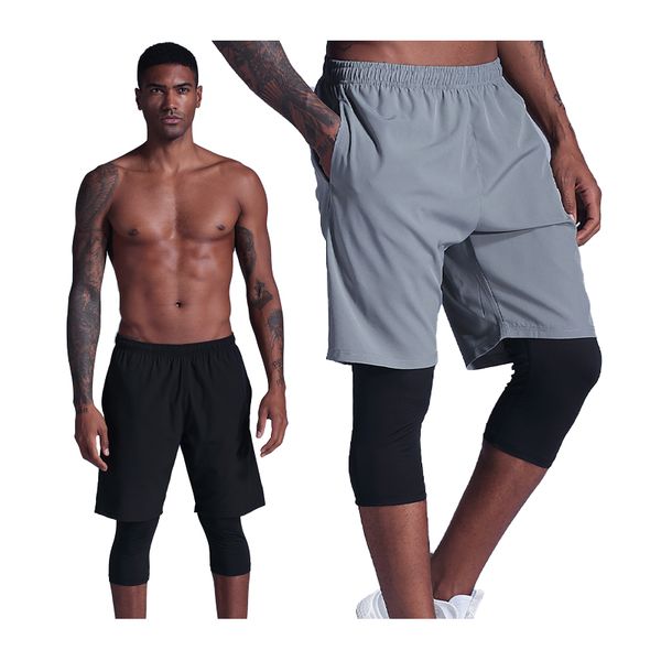 

running shorts men 2 in 1 liner elasticity soccer workout jogging short quick dry mantraining fitness shorts, Black;blue