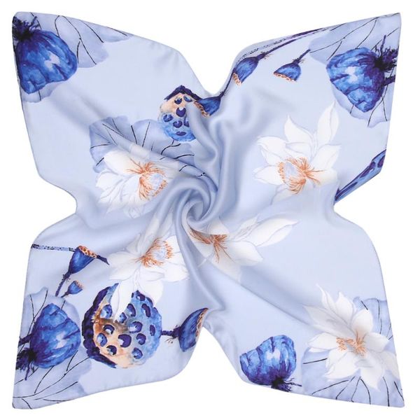 

53cm floral print silk satin hijab scarfs square headscarf neckerchief scarves for ladies fashion hair scarf for women 8816, Blue;gray