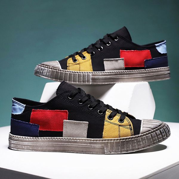 

ретро холст обувь серии] мужская обувь 2020 новый летний тренд случайная дышащие спортивная обувь доска цветоподбор, Black