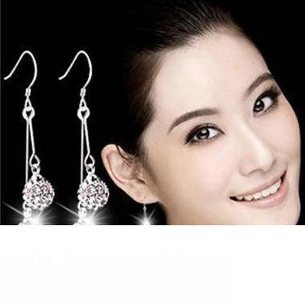 

female temperament earrings tassel earrings long section of water droplets ear hook bridal accessories korea rhinestone ball earrings, Golden;silver