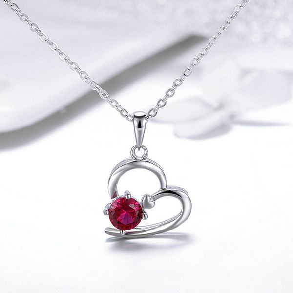 

wholesale-romantic 925 sterling silver heart pave red crystal cz necklaces pendants fit women fashion necklace jewelry scn276