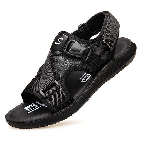 

novelty design patchwork men's sandals buckle strap soft beach sandals men leisure summer shoes youth slides da070, Black
