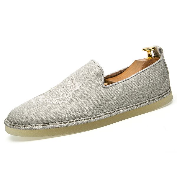 

мужская обувь canva мужской конопля эспадрильи высокое качество тигр вышивка дизайнер ручной работы рыбак обувь скольжения на мужские мокаси, Black