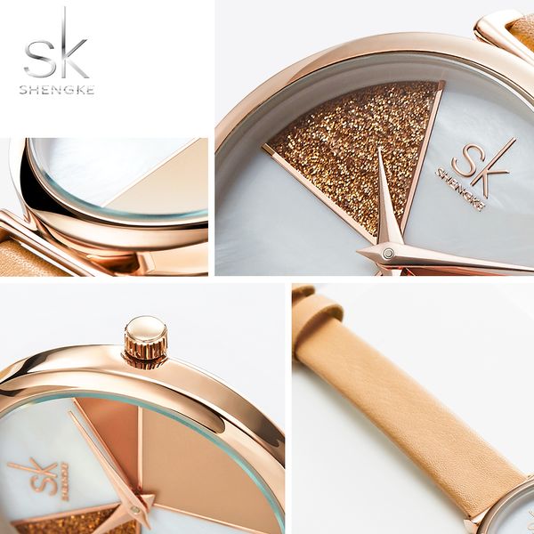 Shengke relógio feminino concha dial couro senhoras relógio japonês movimento de quartzo ultra fino fivela cinta reloj mujer montre femme235m