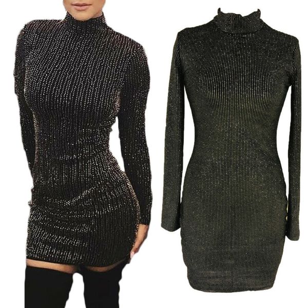 

us women winter long sleeve oneck sequin sweater knitwear slim mini dress bikini cover up beachwear, Blue;gray