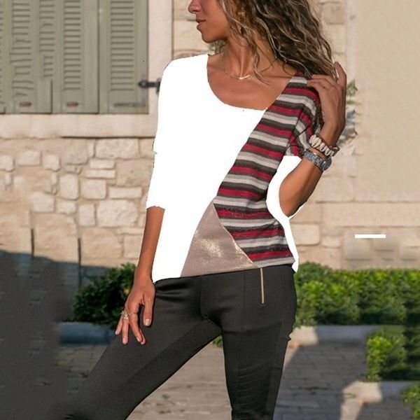 

woman womens blouses winter autumn fashion womens long sleeve and blouses color block striped shirt female clothes streetwear, White