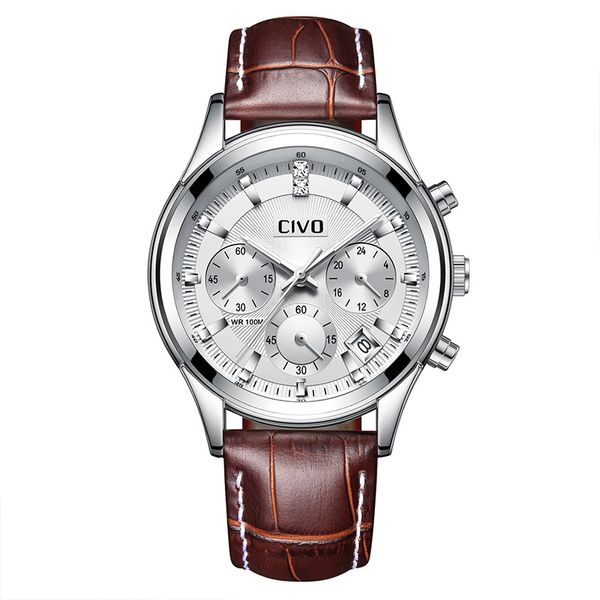 

civo мода классический наручные часы для мужчин водонепроницаемый календарь аналоговые кварцевые часы коричневый натуральная кожа спорт relo, Slivery;brown