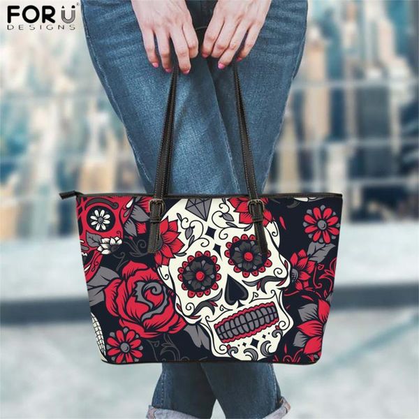 

forudesigns rose sugar skull печать женщины большие pu кожаные сумки класса люкс плеча женщины tote бич готическая женские сумки mujer