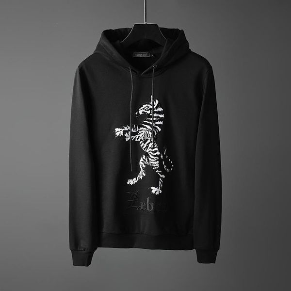 

2019 new zebra sequined толстовка mens вскользь фуфайки полного рукав флис streetwear пуловер тонкого толстовка мужская одежда зима, Black