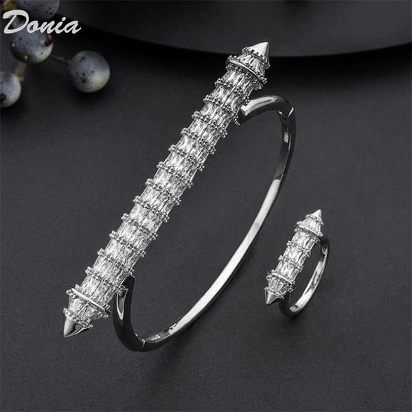 

donia jewelry european and american fashion exaggerated arrow micro inlaid zirconia bracelet ring set women's bracelet ring set, Black