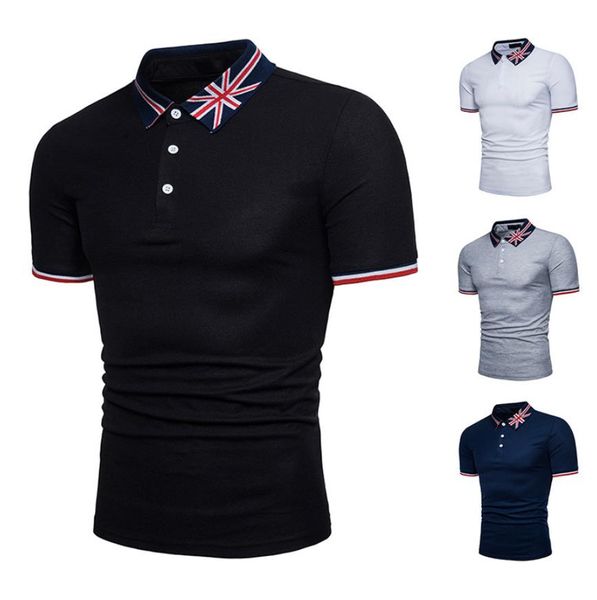 

ms 2020 flag polo shirts personality casual printing short-sleeved rice flag flag english word embroidery large size t-shirt q88, White;black