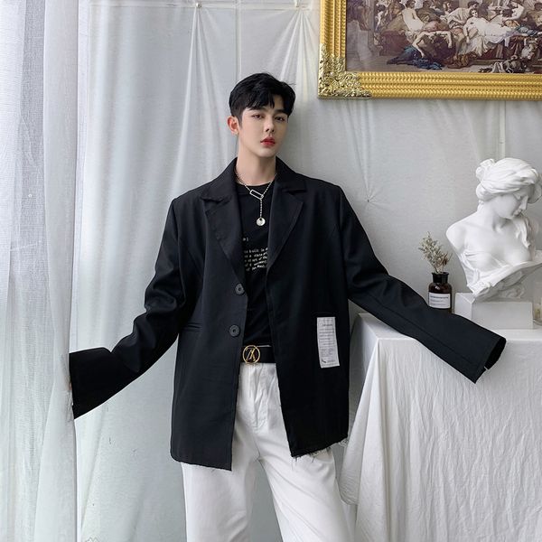 

мужчины streetwear мода свободный свободный лоскутная черный серый blazer куртка мужчины женщины hip hop костюм пальто верхняя одежда, White;black