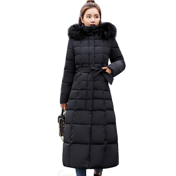 

2019 fur collar women long winter coat female warm wadded jacket womens outerwear parka casaco feminino inverno 231, Tan;black