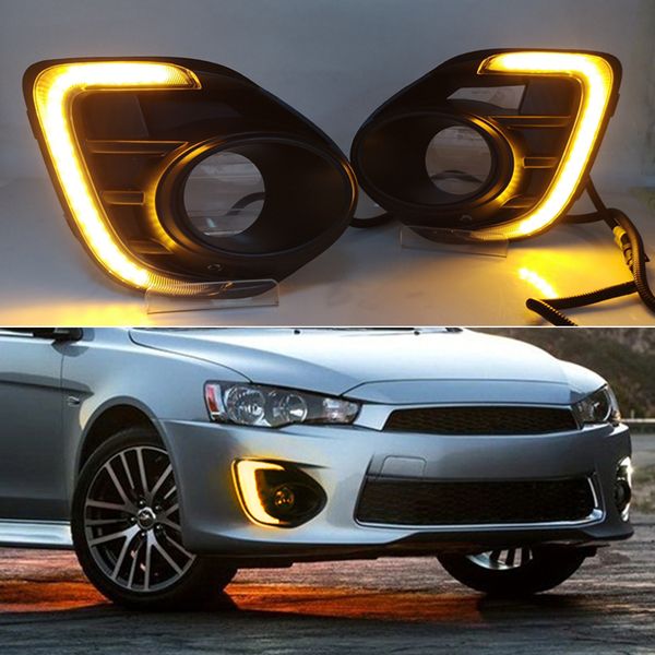 

1 pair fog lamp 12v led daytime running light drl lamp with yellow signal for mitsubishi lancer 2016 2017 2018 2019