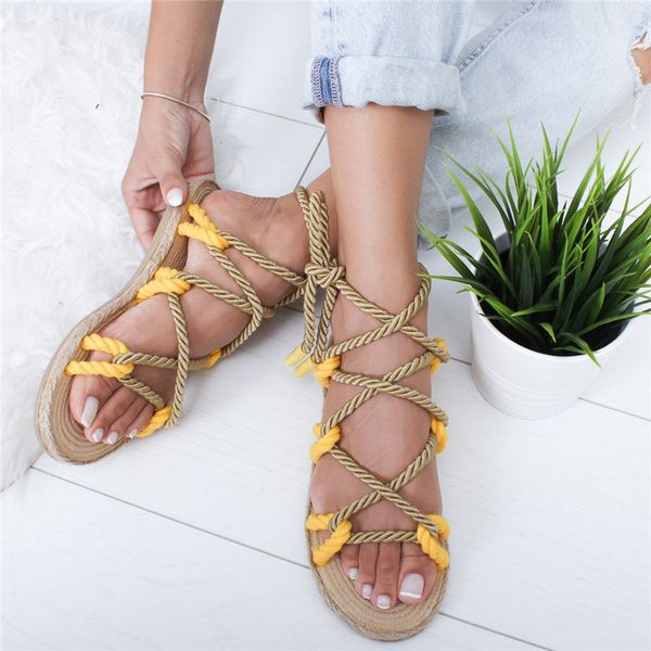 

vogue women sandals nice contracted rome stagger rope women sandals casuals cross tied shoes, Black