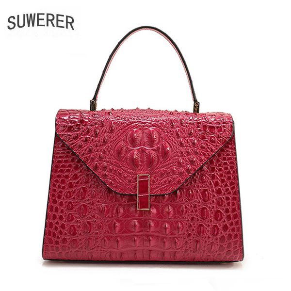 

suwerer 2020 new superior cowhide women genuine leather bags crocodile pattern embossed fashion leather hanbags tote bag