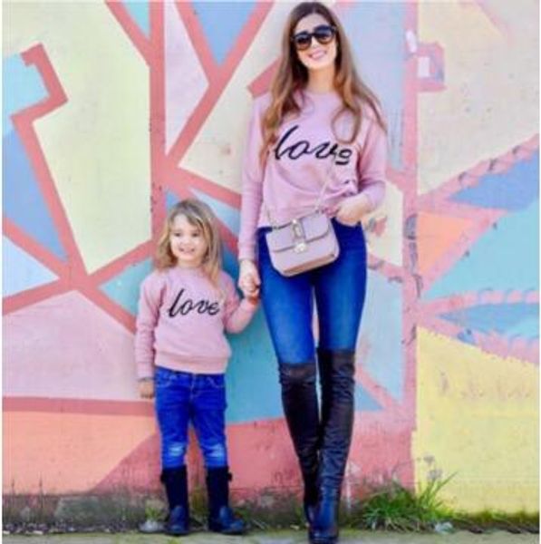 

pink love family matching sweaters mother and daughter clothes 2019 new matching outfits baby clothes, Blue
