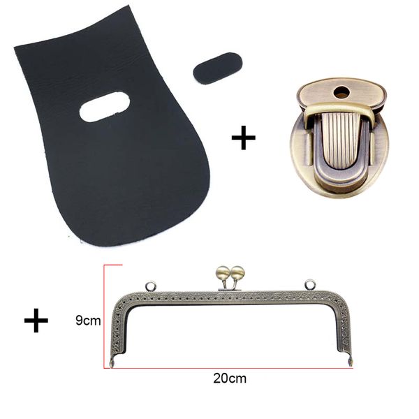 

shoulder bag flap cover with metal purse frame handle for women handmade handbag accessories for diy bag package 3pcs sets, Black