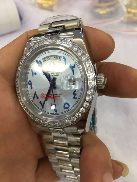 

original box president 118038 day date just diamonds watch 41mmmm men stainless diamond bezel automatic watch male watche, Slivery;brown