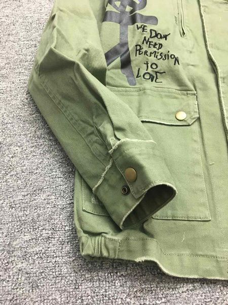 

women jacket slogan embroidered army green men and women shirt jacket, Black;brown