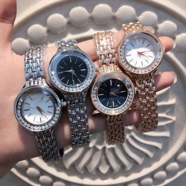

2019 fashion lady watch with rolling diamond stainless steel bracelet women luxury wristwatches casual female clock noble female table, Slivery;brown