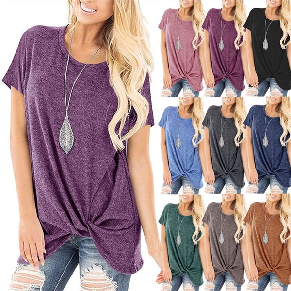 

2020 women's comfortable twisted waist casual round collar short sleeve t-shirt 2020 women's comfortable twisted waist casual roun, White