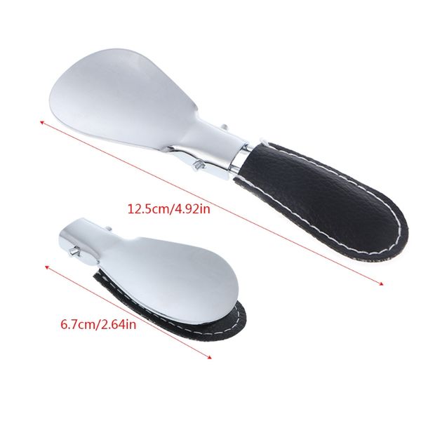

black folding shoehorn metal durable with stainless steel faux leather portable fashion shoe horns accessories 2019, White;pink
