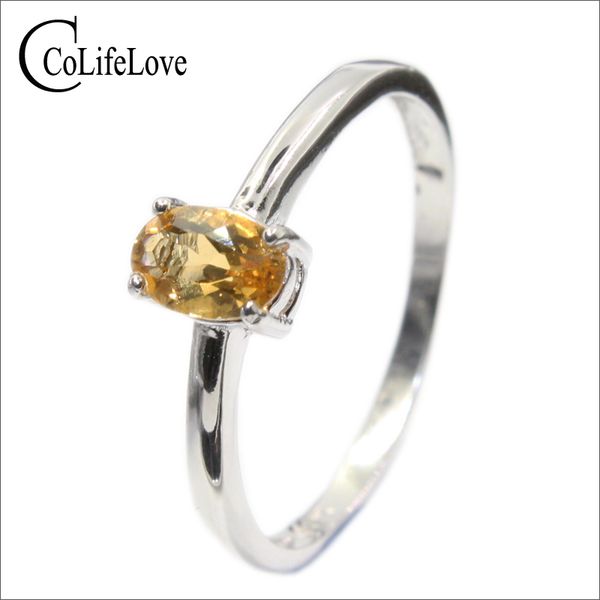 

fashion silver engagement ring for girl 4 mm * 6 mm natural vvs citrine silver ring solid 925 sterling citrine, Golden;silver
