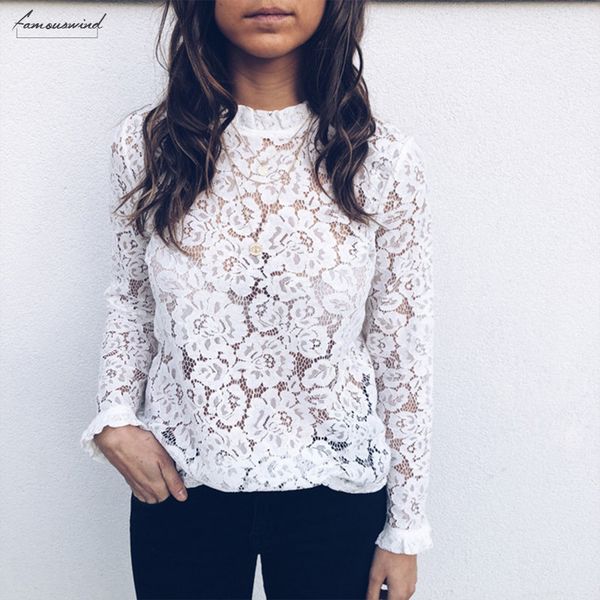 

women 2019 blouse hollow out perspective shirt elegant flare sleeve black white casual floral blouses