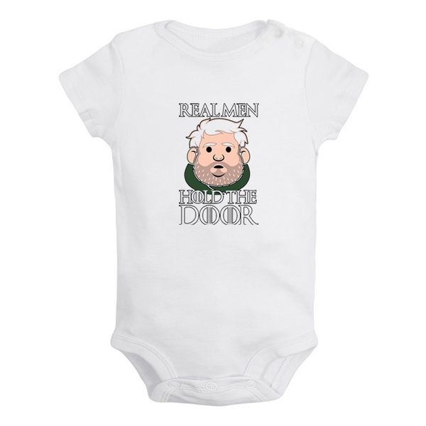 

game of thrones hodor real men hold the door newborn baby girl boys clothes short sleeve romper jumpsuit outfits 100% cotton, White