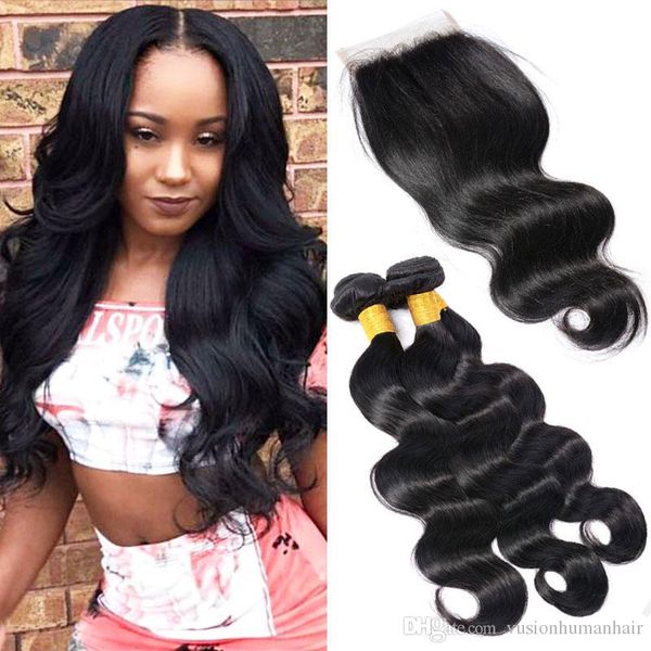 Body Wave Weave Hair Styles 3 Bundles With Closure Unprocessed Remy Human Hair Weave Brazilian Indian Peruvian Malaysian Hair Free Part Virgin