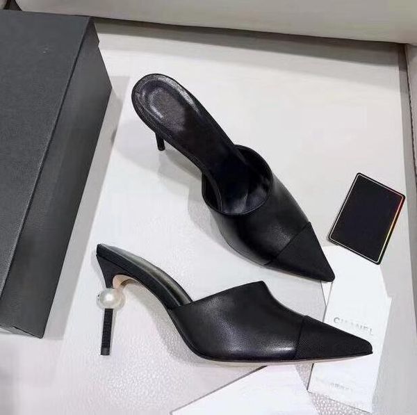 

2019 superstar pointed toe pearl pumps mules slingback high heels brand runway spell color wedding party women high heels lll