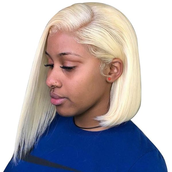 

straight short bob lace front wigs brazilian remy human hair 613 blonde lace frontl wig for women ing, Black