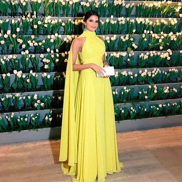

2020 Новый Bridesmaids платья High Neck Long Женщины платье с мыса шифон свадебное платье для гостей