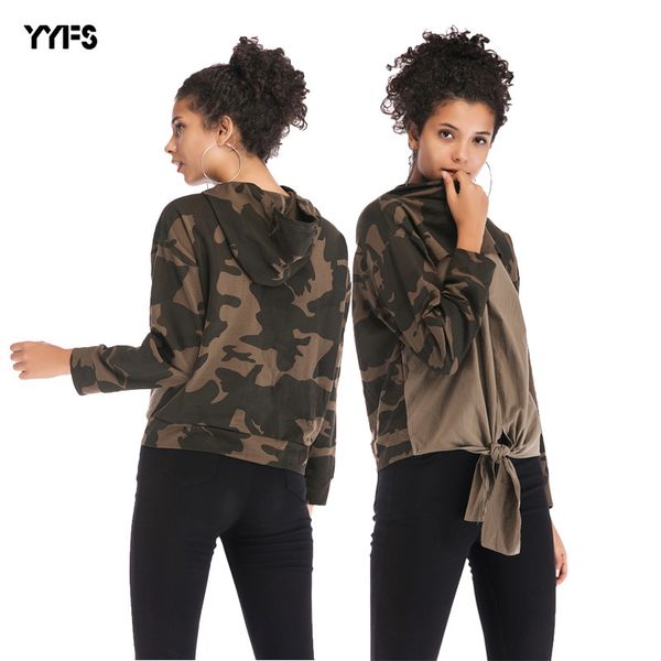 

женская дизайнерская сезонная строчка камуфляжный свитер с капюшоном с длинным рукавом нерегулярный подол куртки женщины, Black