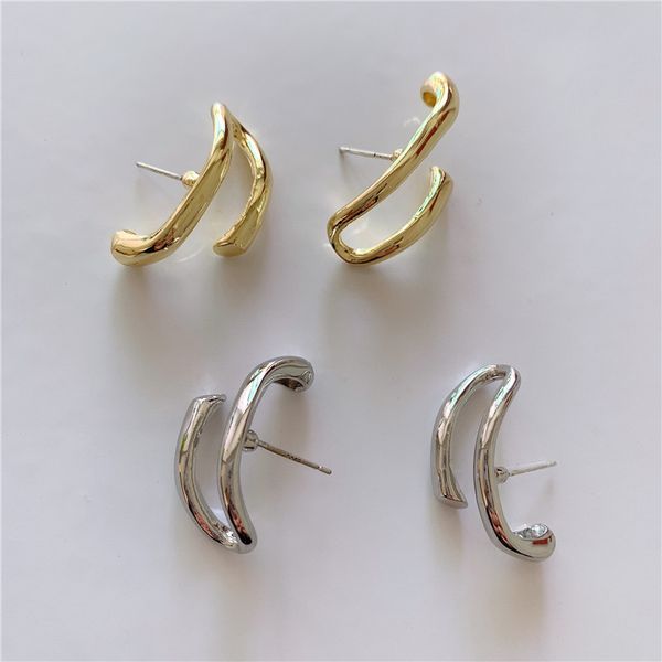 

punk fashion silver/gold color geometric letter u hook stud earrings for women chic elegant ladies gifts party hiphop jewelry, Golden;silver