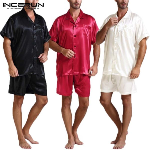 

silk satin men pajamas sets fashion sleepwear suit soft short sleeve homewear shorts two piece men loungewear pajama s-5xl, Black;brown