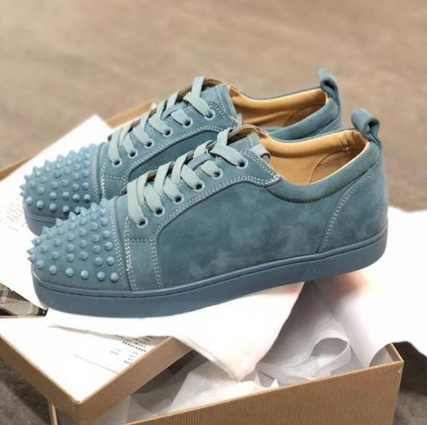 

luxury low sneaker suede with spikes men trainers red bottom shoes multicolor summer new designer brand flats casual shoes, Black
