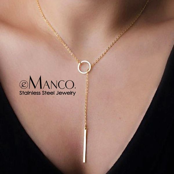 

emanco wholesale korean style full stainless steel necklaces for women bokep kolye pendant necklace fashion jewelry, Golden;silver